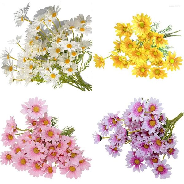 Fiori decorativi 10 pz/lotto Bouquet di margherite artificiali Fiore di seta giallo bianco Decorazioni per la casa Decorazioni per soggiorno fai da te Festa di nozze