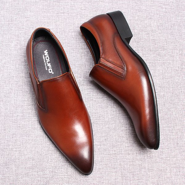 Sapatos masculinos feitos à mão mocassins pontiagudos couro genuíno preto bordô sapatos sociais para festa de casamento sapatos oxford masculinos italianos