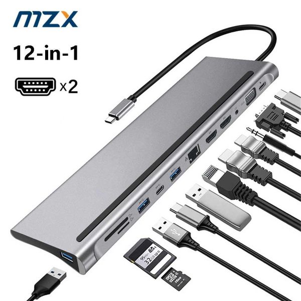 Hubs MZX USB MultiHub Docking Station Type C Multi Hub Extension A HDMicompatible RJ45 Pro Adapter Dock per MacBook Mac Mini Laptop