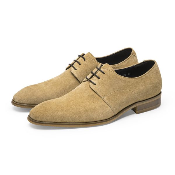 Scarpe formali da uomo con lacci, scarpe eleganti casual cachi gialle, moda uomo in vera pelle da sposa, scarpe classiche in pelle scamosciata oxford da uomo