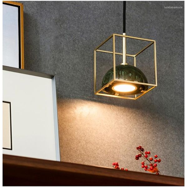 Lampadari Lampade a sospensione Led Sala da pranzo in marmo Bar Tutto rame Luce moderna Camera da letto di lusso Decorazione da comodino Nordic Creativo Piccolo