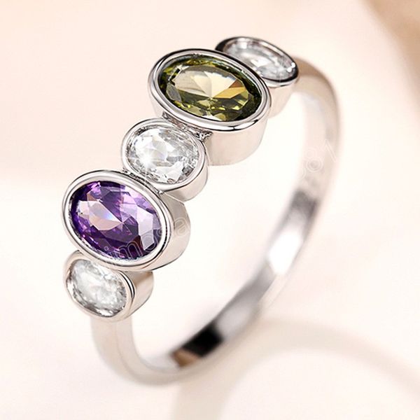 Vintage-Ringe für Frauen, eingelegt in Oliv/Lila/Weiß CZ, schlichter, stilvoller Damen-Fingerring, Party-Jubiläumsschmuck