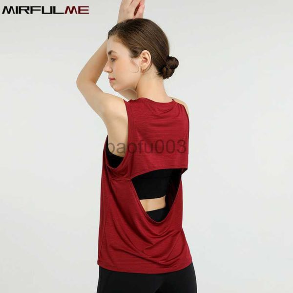 Camiseta Feminina Colete Esportivo Feminino Camisa Solta Oca para Corrida Camiseta Sem Manga Fitness Secagem Rápida Regatas Meninas Blusa para Treino de Ginástica J2305