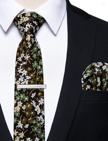 Laço amarra retro marrom branco verde floral estampado preto gravata preta para homem festa de casamento corbata para hombrea de bolso de bolso grow gota