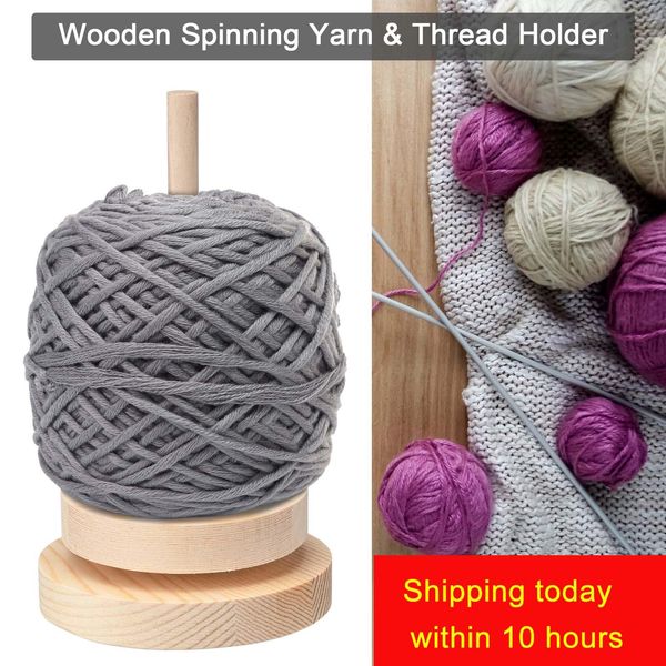 Suporte de fio de madeira para artesanato, ferramentas de tricô para iniciantes, acessórios de crochê, suporte de linha de costura, enrolador de bola de lã, rotação