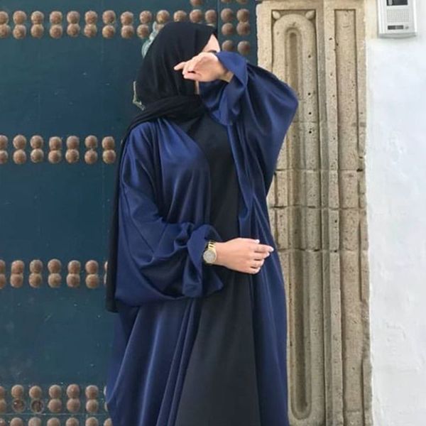 Этническая одежда Рамадан Открытый Абайя Кимоно женский мусульманский атласный хиджаб платье Абая для женщин Дубай Кафтан Роул Ислам Элегантная скромная одежда 230529