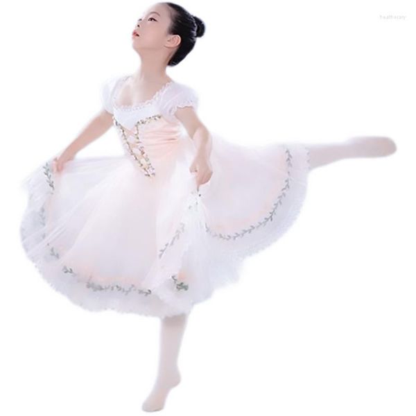Stage Wear Pink Long Romantic Ballet Tutu Professional Body Girl Costume adulto Performance Dress For Girls Gonne