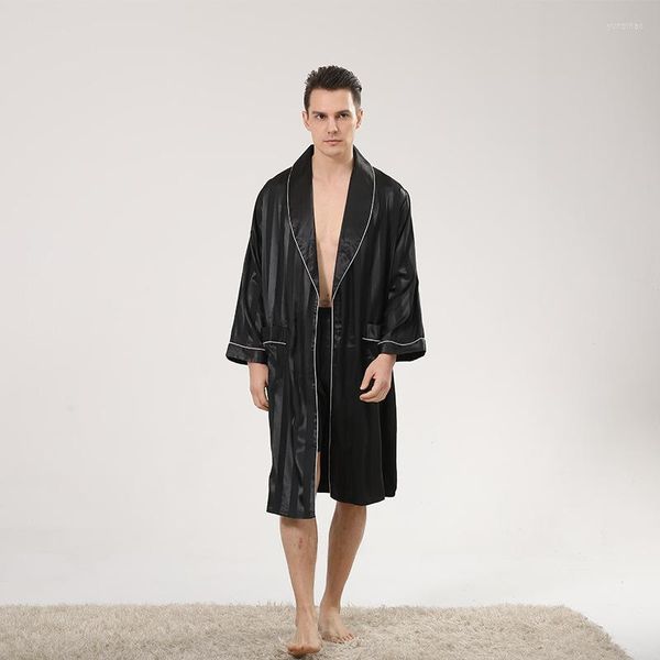 Vêtements de nuit pour hommes hommes noir rayé Satin peignoir Sexy pyjamas Shorts bas ensemble Kimono longue Robe de bain vêtements de nuit