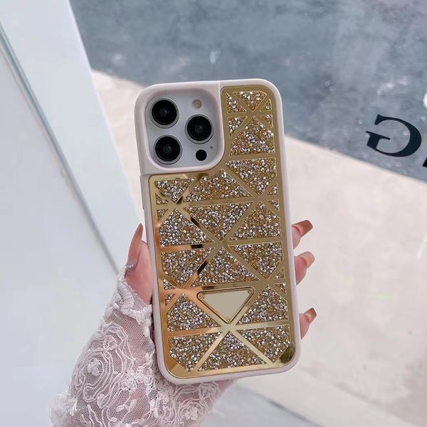 Custodie per cellulari con motivo diamante glitter Bling di design per uomo donna Apple Iphone 14 13 12 11 Pro Max Cover posteriore mobile scintillante per tutto il corpo Fundas Oro