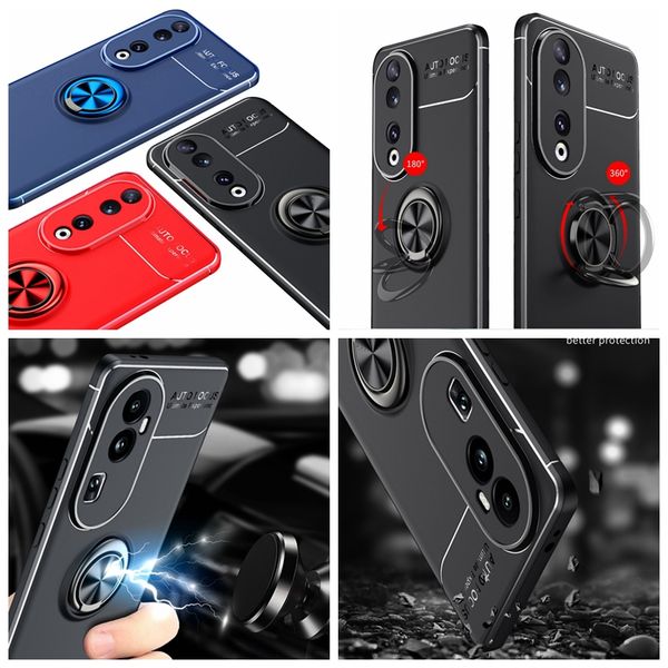 Custodie per staffa per anello in metallo con supporto per auto per Huawei Honor 90 Pro 70 Nova 10 Mate 50 Realme 11 Pro OPPO Reno 10 Pro + 5G Cover Soft TPU Supporto per foro sottile Cover per montaggio magnetico