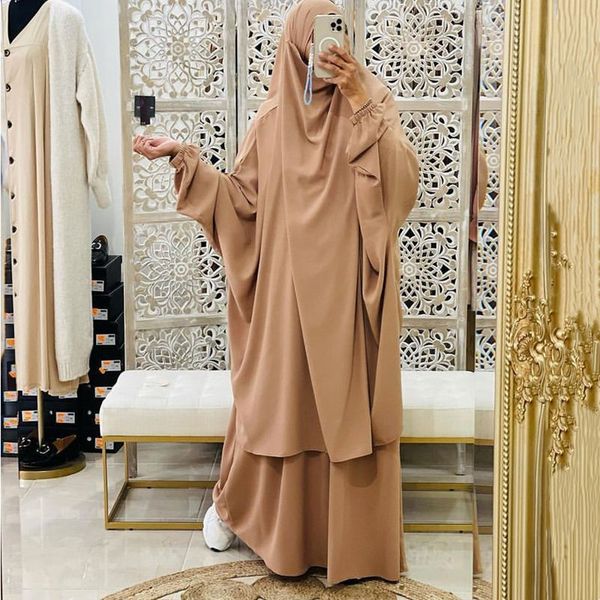 Roupas étnicas jilbab 2 peças set mulheres muçulmanas hijab vestido de oração
