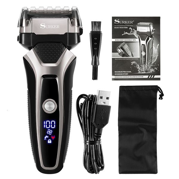 Elektrorasierer USB wiederaufladbarer Elektrorasierer Edelstahl Rasiermaschine Männer 3D Triple Floating Blade Razor Rasierer Barber Trimmer 230529