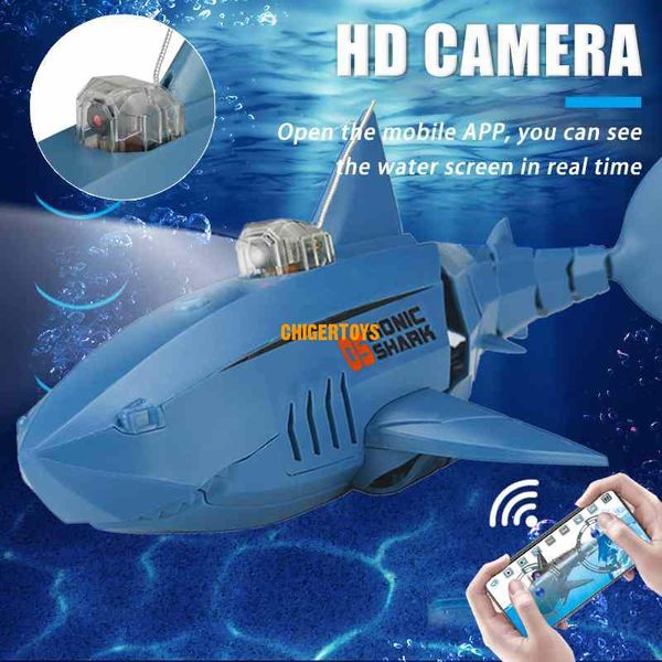 Lustiger 2,4 GHz ferngesteuerter Hai unter Wasser mit HD-Kamera, ferngesteuerte Tiere, Roboter, Badewanne, Pool, elektrisches Spielzeug für Kinder, Jungen, Kinder