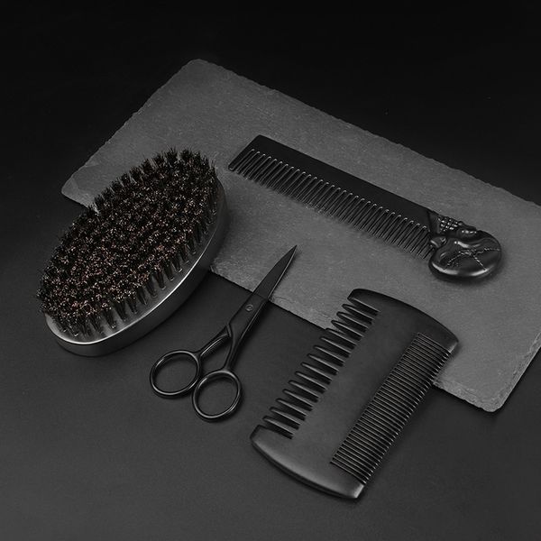 Saç Fırçaları Ahşap Sakal Kiti Sakal Fırçası Makas Seti Çift Taraflı Stil Tarama Onarım Modelleme Temizleme Bakım Kiti Erkekler için Hediye 230529