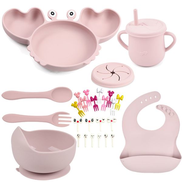 Utensílios de pratos de copos de xícaras 6pcs/conjunto Baby Silicone Drinkware Drinkware Drinkwarware Placa Table Kids Bowle Bib Bib Feeding Set para Acessórios para crianças 230530