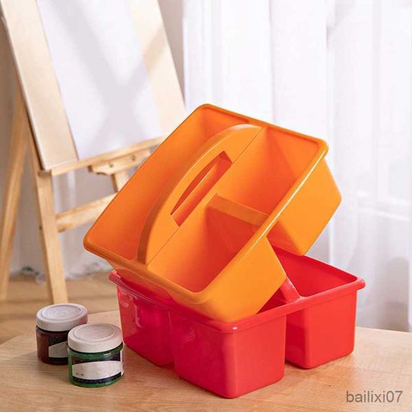 Casquete portátil Caixa de caddies Caixa de cesta de plástico com compartimentos Organizador de mesa de escritório para escovas de tinta de arte colorida