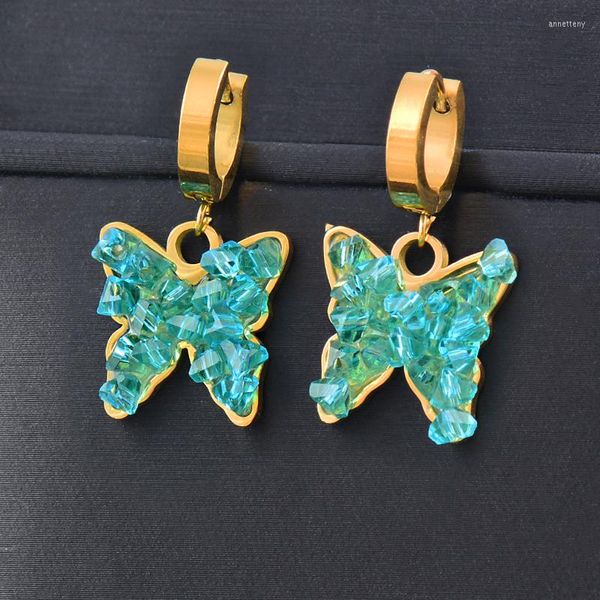 Серьги Серьги Sinleery 316L из нержавеющей стали Blue Green Crystal Butterfly For Women Gold Color Party Direding Es935 SSB
