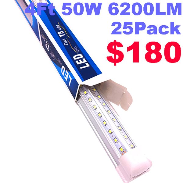 Tubos de LED de 8 pés T8 Luz de 4 pés 50W V Forma da porta mais fria Iluminação do tubo Freezer 2 linhas Luzes de loja Luzes de capa clara Crestech