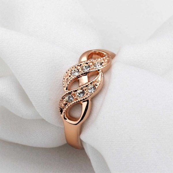 Bandringe, wellenförmig, Zirkonia, Finger-Hochzeit, Verlobungsringe für Frauen und Damen, wunderschöner, eleganter Ring in Roségold, Schmuck R226 AA230530