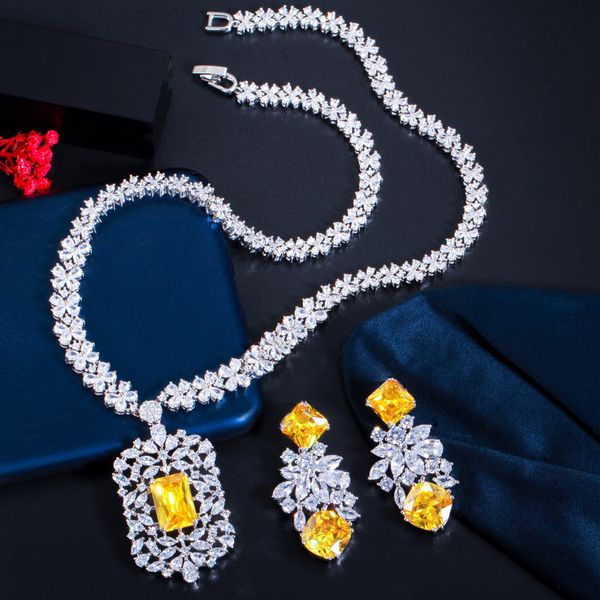 Conjunto de jóias de diamantes de Luxury topázio 14k Brincos de casamento em ouro branco preenchidos para mulheres jóias de noivado de noiva para mulheres