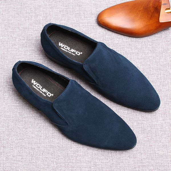 Classico nero blu uomo mocassino in pelle scamosciata vitello vera pelle artigianale slip-on abito da sposa scarpe da festa formale per uomo