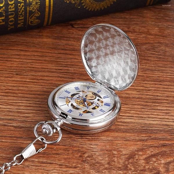 Pocket Saatler Lüks Şerit Mekanik Saat Erkekler için Pürüzsüz Kılıf Roman Sayıları Dial Adam Fob Zincir Kolye Saat Koleksiyonu