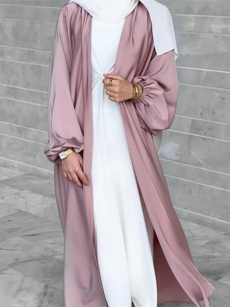 Abbigliamento etnico Turchia Raso Abaya Kimono Turchia Manica a sbuffo Aperto Abaya per le donne Dubai Hijab musulmano Abito Abbigliamento islamico modesto Caftano 230529