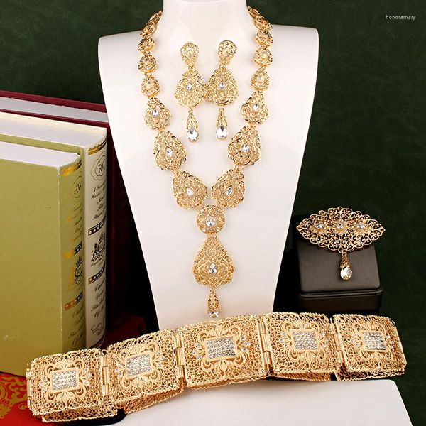 Collana Orecchini Set Lussuoso Placcato Oro Caftano Marocchino Gioielli Da Sposa Accessori Sposa Etnici Set Musulmani Di Cristallo Regali Reali Per La Festa Della Mamma