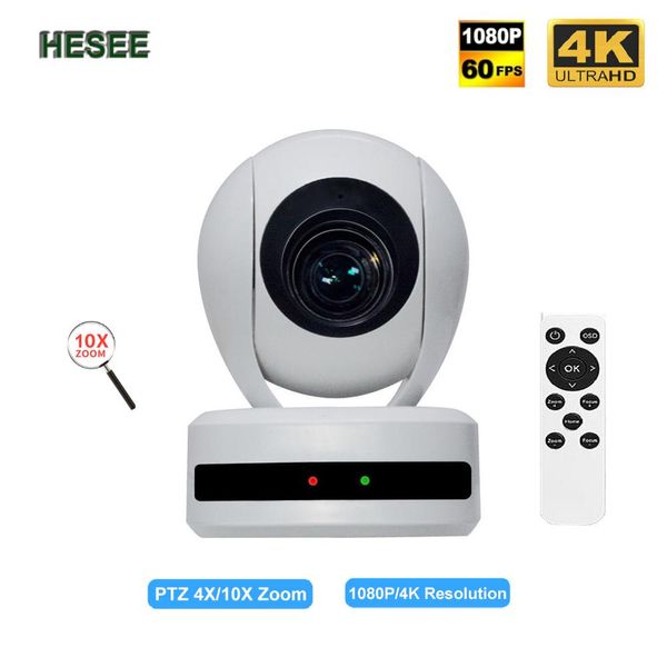 Webcams Hesee webcam 1080p 60fps PTZ Câmera de streaming 4K 4x 10x Zoom PC USB Controle Remote School Igreja Reunião Live Broadcast Broadcast