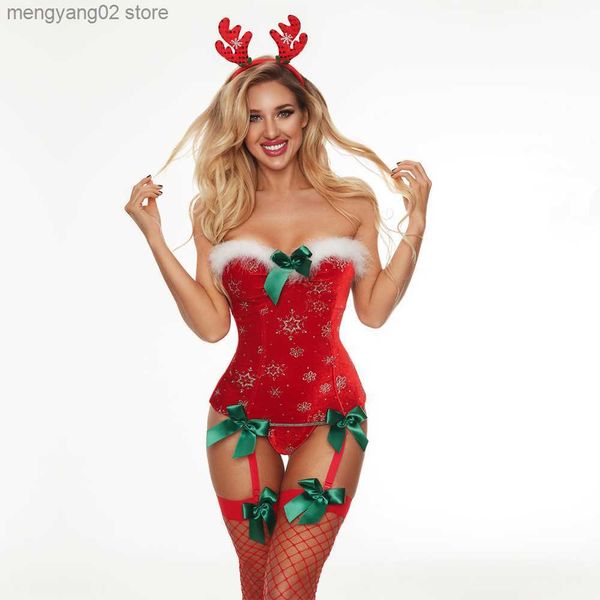 Sexy Set Neue Mode Sexy Cosplay Weihnachtsanzug Süße Rote Einteilige Unterwäsche Niedliche Mini-Dessous Drees Erotische Rentiermädchen Kommt T230530