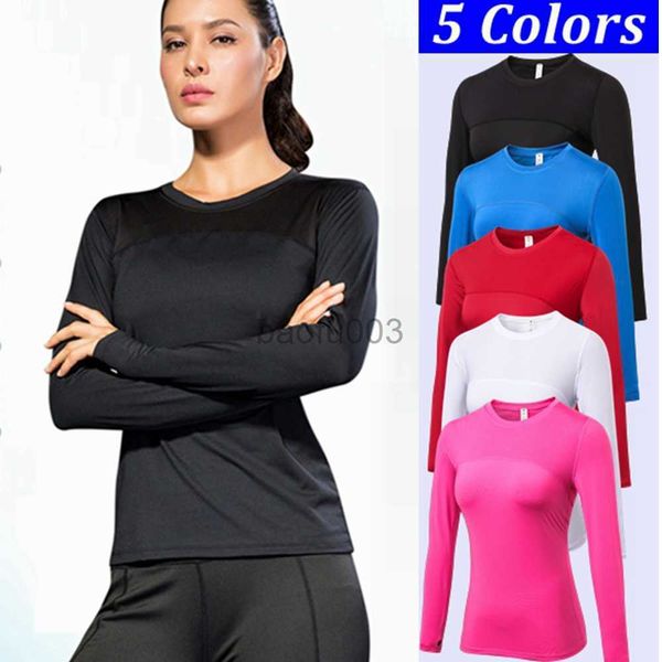 T-shirt da donna Summer Women Running Top T-shirt Slimming Gym Compression Tights Sport Top Fitness Maglie a manica lunga Plus Size J2305