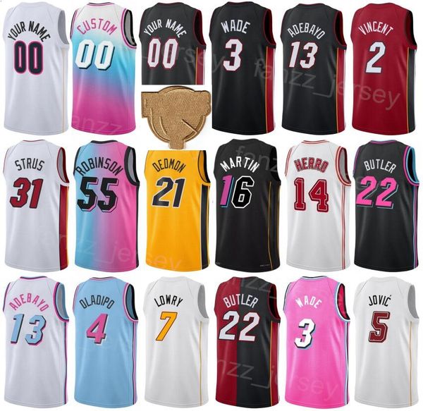 Print Basketball Finals Max Strus Jersey 31 Bam Adebayo 13 Gabe Vincent 2 Caleb Martin 16 Kevin Love 42 Cody Zeller 44 Jimmy Butler 22 Cidade Número personalizado Número de homens crianças crianças crianças