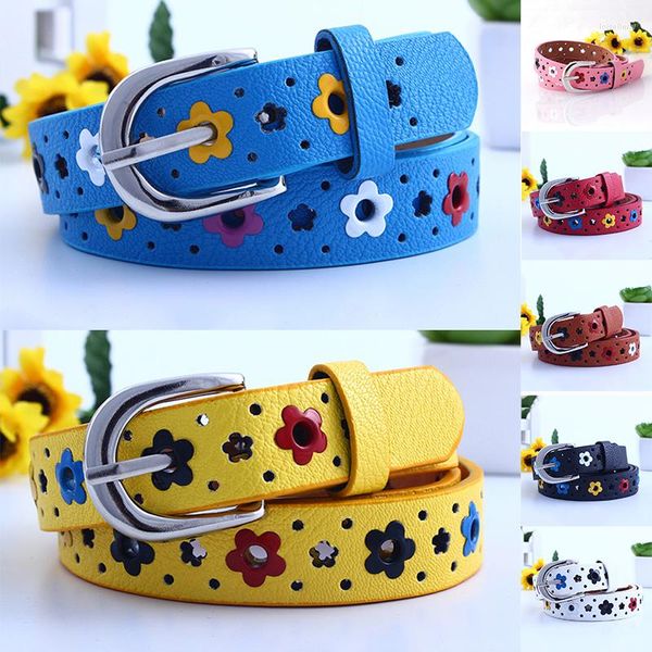 Cinture 1 PZ Pelle PU Fiore cavo Cintura per bambini Cintura con fibbia in argento Cintura per bambini Accessori colorati