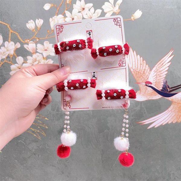 CLIPS HABELO 1 PAIR ANO DE ANO DE CRIANÇAS DO ANO DE LITTRA MENINA MENINA HANFU CLIP ANTICO CLIP 3D CANDY BALL TASSEL CARTA DE