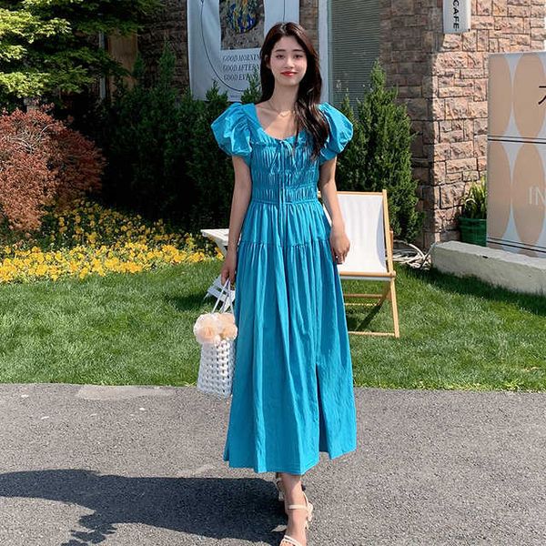 Chic Vintage French Evening Party Robe Temperament Midi Dress 2023 Summer Korean Fashion OL Casual Puff Sleeve Elagant Dress