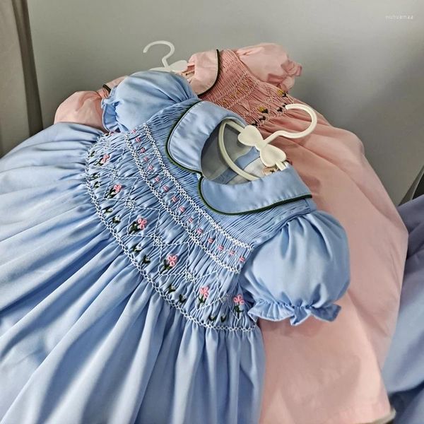 Abiti da ragazza Little Girls Vintage Smocked Ball Gown 2023 Summer Short Sleeve Embroidery Smock Dress For Party Birthday Vestidos