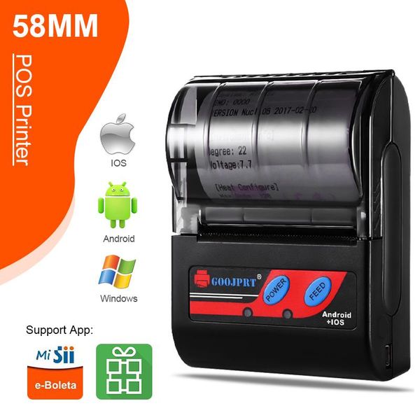 Impressoras de 58 mm Mini Thermal POS POS POS POSTRA Bluetooth sem fio Recipto Térmico Maker Mobile Printer Support Loyverse Eboleta