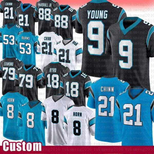 Carolina''panthers''9 Bryce Young Maglia da calcio Jeremy Chinn Jaycee Horn Carolinas Miles Sanders Panther Damiere Ickey Ikem Ekwonu Sam Mills Luvu