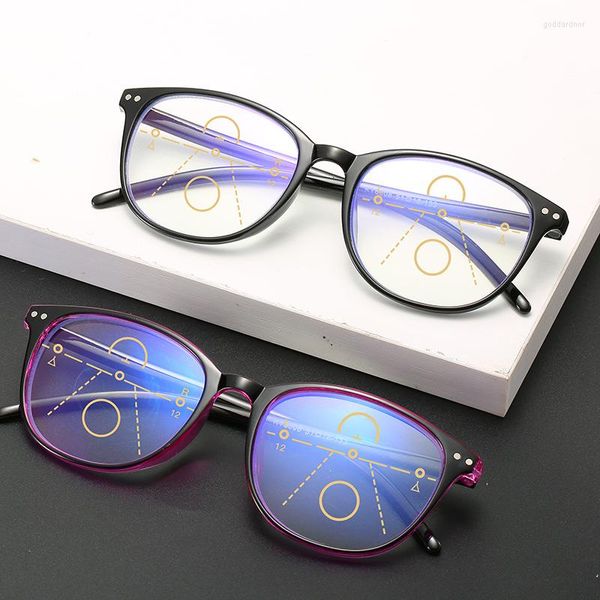 Óculos de sol Retro Progressivo Multifocal Reading Glasses Mulheres Big Frame Anti -Blue Rays Proteção para os olhos Presbiopic Eyewear 1.0 a 4,0 GAFAs