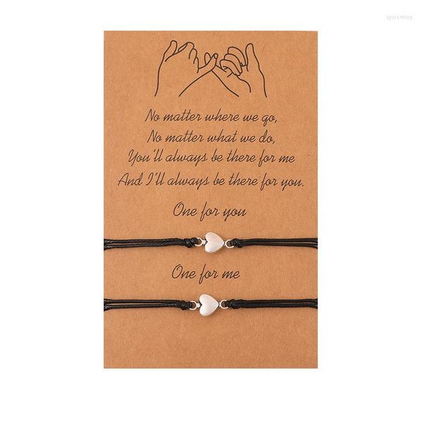 Braccialetti con ciondoli Bracciale in filo di cera d'amore in lega QIDIAN T Braccialetto regolabile creativo con coppia di carte regalo per lei