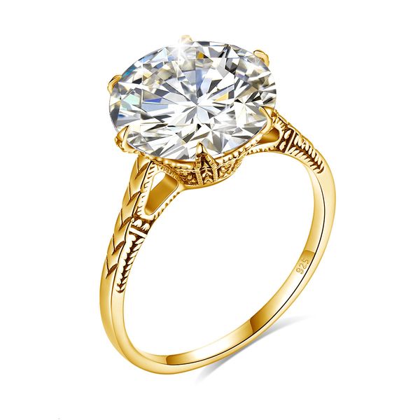 Solitaire Ring Szjinao Certificado maciço 12mm 6ct Ring Round Cut Ring For Women 925 Silver Wedding Diamond Test Pass Passo de jóias femininas 2305529