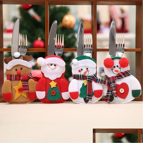 Outros Acessórios para Facas Conjunto Garfo de Natal Desenhos Animados Papai Noel Boneco de Neve Alce Cervo Talheres Festival de Natal Decorações para Casa Utensílios Saco Dh8Ww