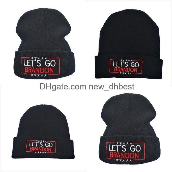 Partyhüte Lets Go Brandon Beanie Winter Gestrickte Wollstickerei Hut Präsident Wahl Warme Mützen Männer Frauen Drop Lieferung Home Gar Dhibq