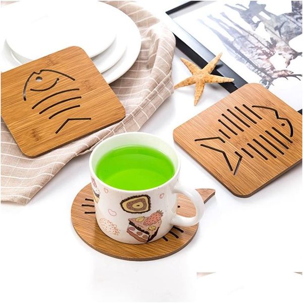 Mats Pads Kitchen Addensare Anti Insation Mat Tray Pad Cartoon Hollow Sottobicchiere in legno Tovaglietta antiscivolo Fondo con Sile Dh1179 Drop Dhodg