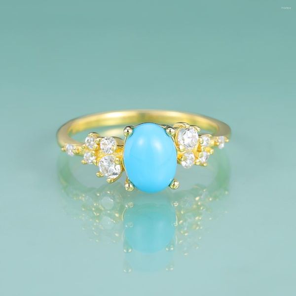 Cluster Anelli Gem's Beauty 14K Gold Filled 925 Sterling Silver Lab Turquoise Handmade Anniversary Ring Fine Jewelry Gift For Women Girl