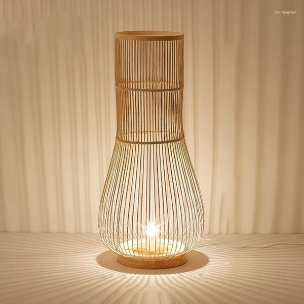 Lampade da terra giapponese cinese sud-est asiatico bambù intrecciato lampada camera da letto soggiorno studio Zen decorativo rustico