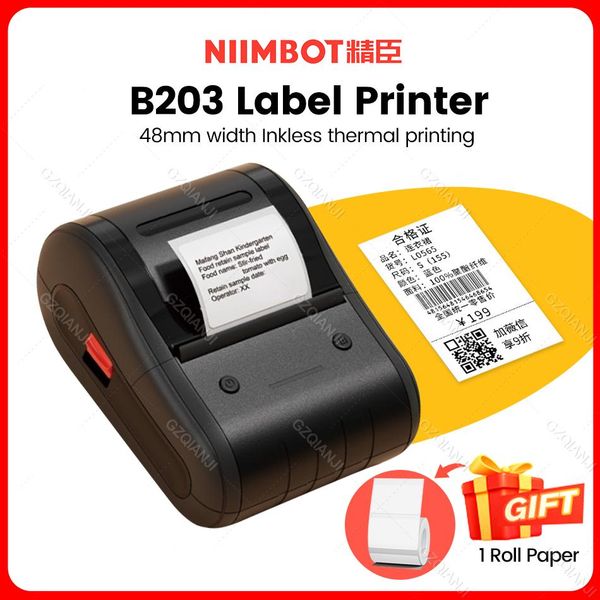 Принтеры Новый Labeller Mini Wireless Bluetooth Thermal Label Printer Stick Sticker Paper Roll Mink Maker Niimbot B203