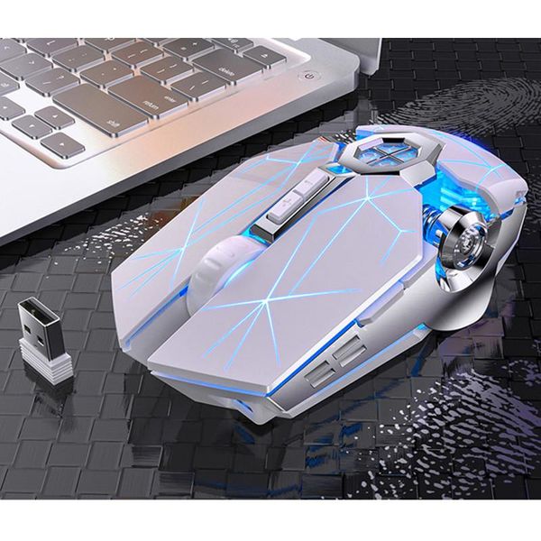 Mouse sem fio silencioso para jogos recarregável home office LED retroiluminado 2.4G USB óptico ergonômico para PC laptop preto branco