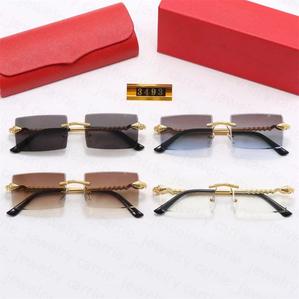 Brille für Damen, Sonnenbrille, Designer-Sonnenbrille für Damen, modisch, adumbral, randlos, ornamental, für Herren, Metall, quadratisch, Sonnenglas, Schutzbrille, Schlangen-Design, 4