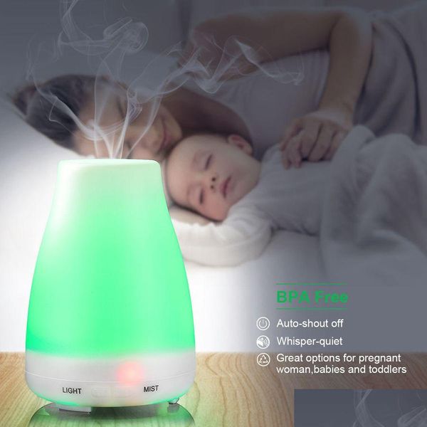 Difusores de óleos essenciais 100 ml difusor de óleo de aroma trasonic 7 cores mutável led inteligente poweroff ar névoa umidificador vt1144 gota del dhewb